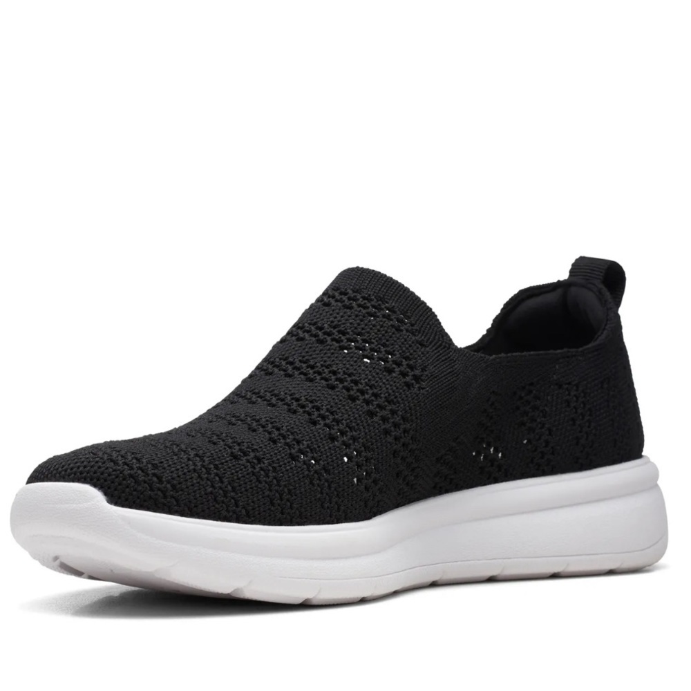 Clarks Cloudsteppers Comfy Shoes Perforated Knit Slip-Ons Ezera Path Black Sz 9 - Picture 12 of 13